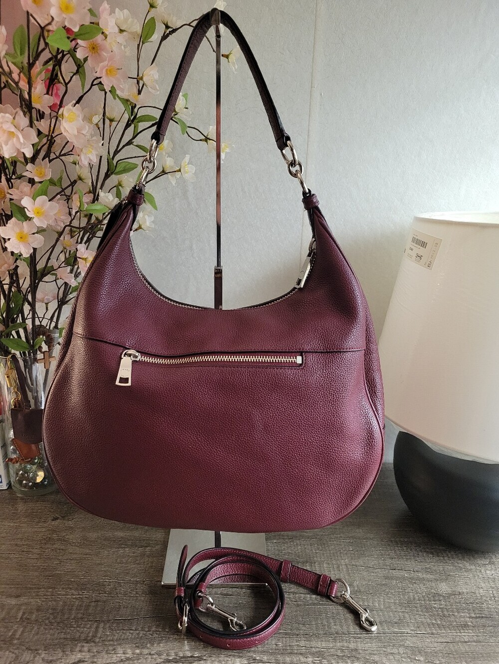 Coach Pebbled Leather Hobo Bag in Burgundy - Picture 2 of 6